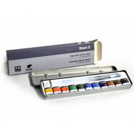 AQUARELLE ARTIST START CAJA METAL 12 COLORES SURTIDOS + PINCEL RELLENABLE